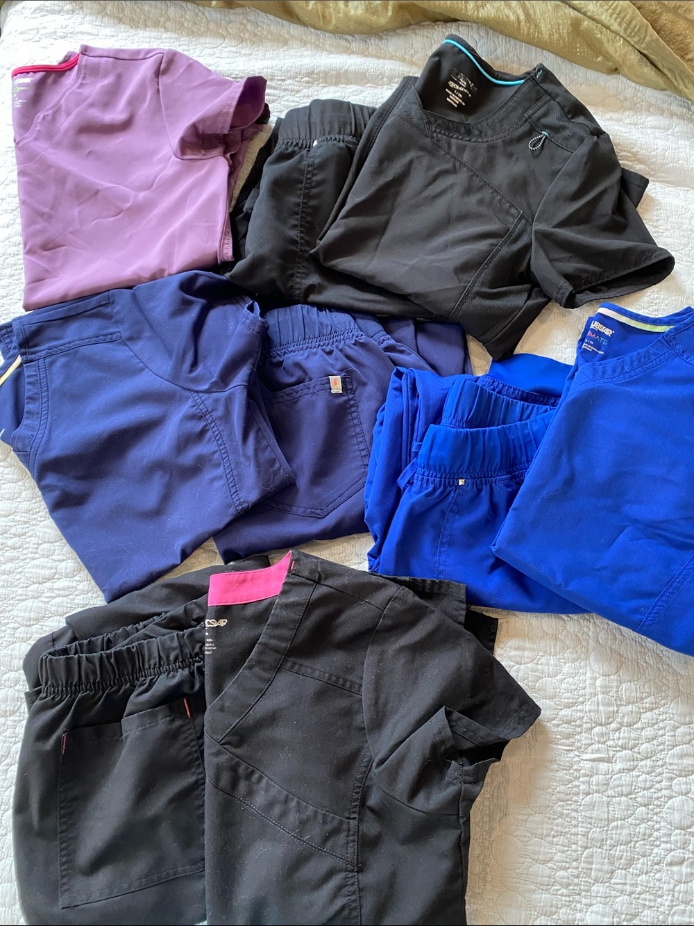 Scrubstar Mixed Scrub Tops & Pants Bundle - Black, Blue, Purple